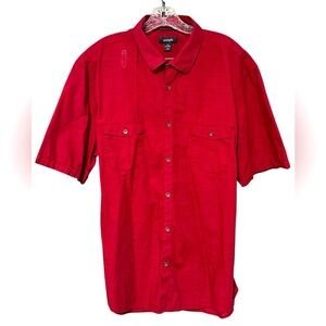Alfani Red Casual Button Down Shirt Short Sleeve,  EUC